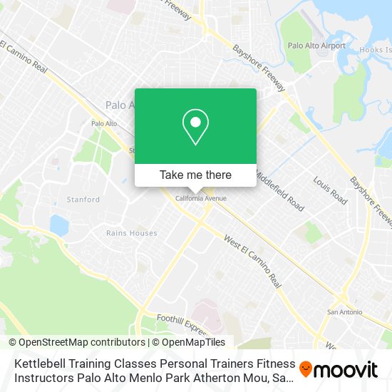 Mapa de Kettlebell Training Classes Personal Trainers Fitness Instructors Palo Alto Menlo Park Atherton Mou