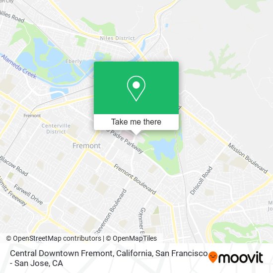 Central Downtown Fremont, California map