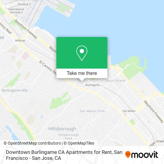 Mapa de Downtown Burlingame CA Apartments for Rent
