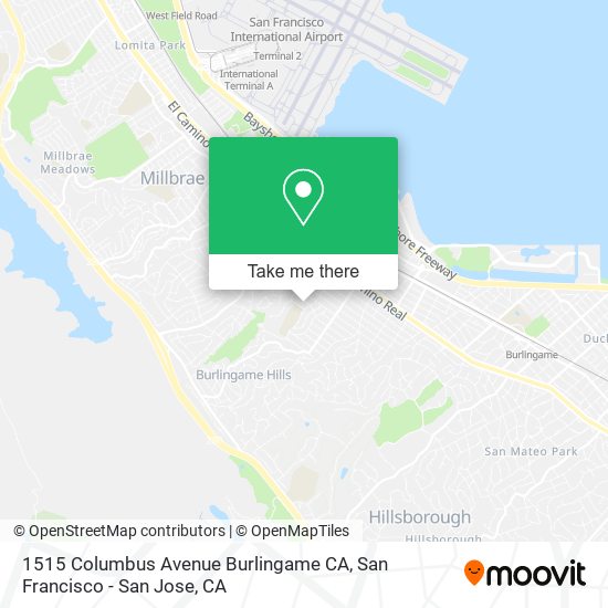 Mapa de 1515 Columbus Avenue Burlingame CA