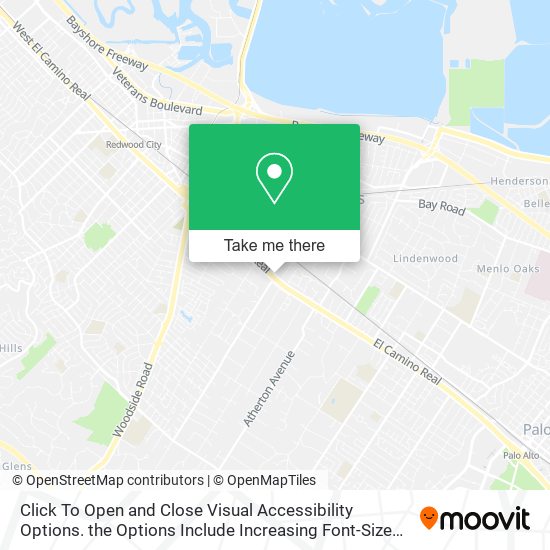 Mapa de Click To Open and Close Visual Accessibility Options. the Options Include Increasing Font-Size and