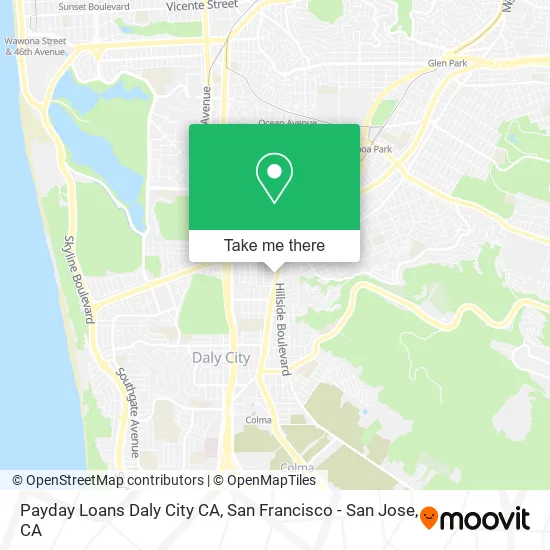 Mapa de Payday Loans Daly City CA