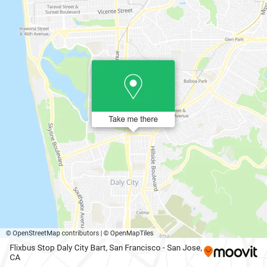 Mapa de Flixbus Stop Daly City Bart
