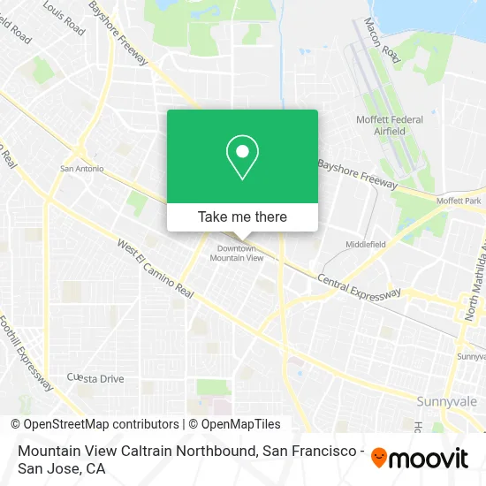 Mountain View Caltrain Northbound map