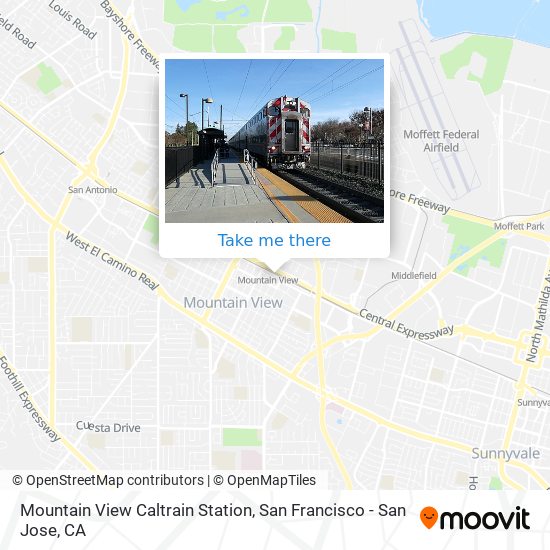 How to get to Mountain View Caltrain Station in San Francisco - San Jose, CA  by Bus, Train or Light Rail?