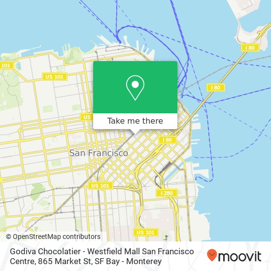 Mapa de Godiva Chocolatier - Westfield Mall San Francisco Centre, 865 Market St