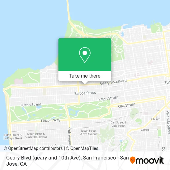 Mapa de Geary Blvd (geary and 10th Ave)