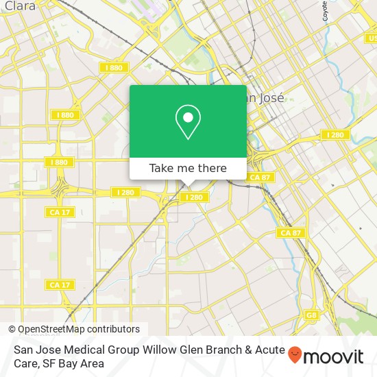 Mapa de San Jose Medical Group Willow Glen Branch & Acute Care, 625 Lincoln Ave