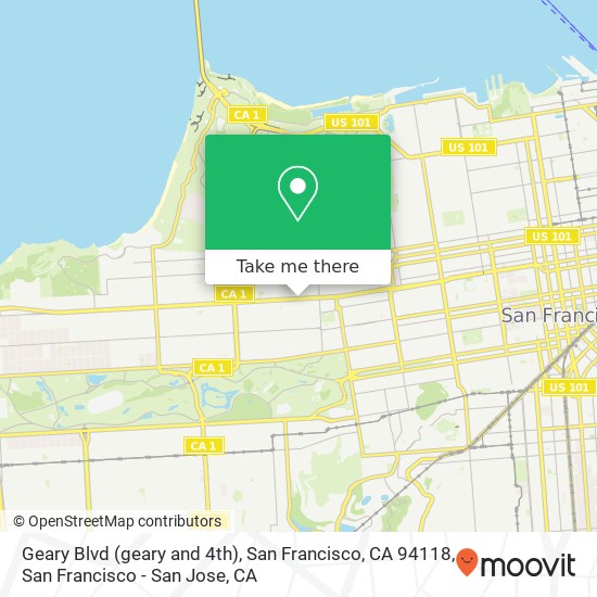 Mapa de Geary Blvd (geary and 4th), San Francisco, CA 94118
