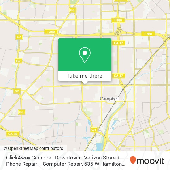 ClickAway Campbell Downtown - Verizon Store + Phone Repair + Computer Repair, 535 W Hamilton Ave map