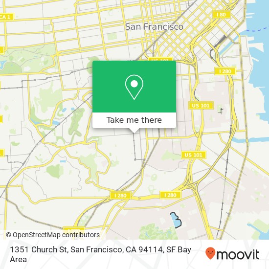 Mapa de 1351 Church St, San Francisco, CA 94114