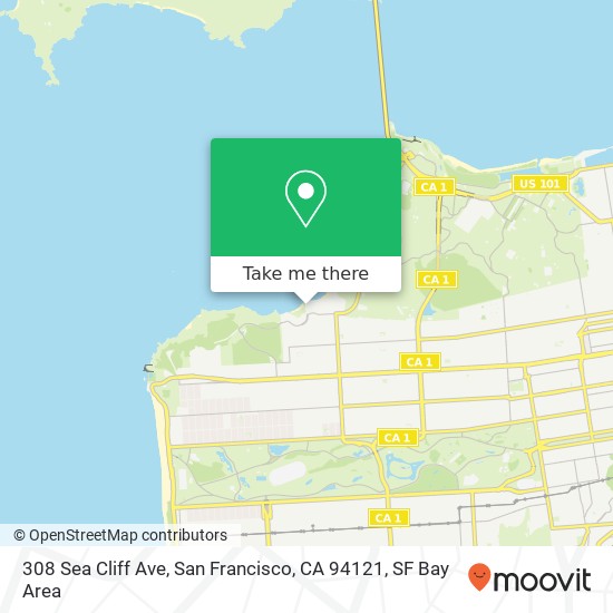 Mapa de 308 Sea Cliff Ave, San Francisco, CA 94121