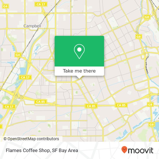 Mapa de Flames Coffee Shop, 1812 Hillsdale Ave San Jose, CA 95124