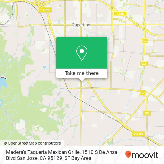 Mapa de Madera's Taqueria Mexican Grille, 1510 S De Anza Blvd San Jose, CA 95129