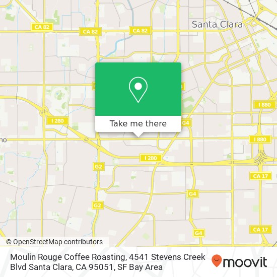 Mapa de Moulin Rouge Coffee Roasting, 4541 Stevens Creek Blvd Santa Clara, CA 95051