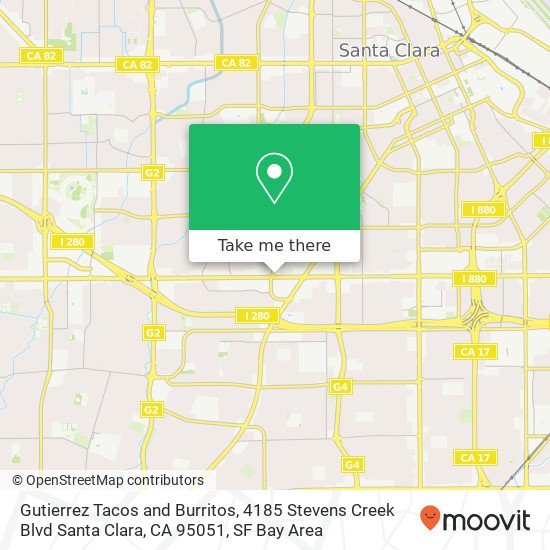 Mapa de Gutierrez Tacos and Burritos, 4185 Stevens Creek Blvd Santa Clara, CA 95051