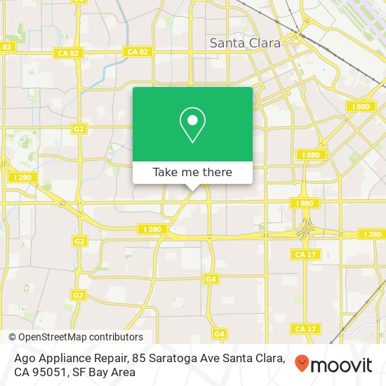 Mapa de Ago Appliance Repair, 85 Saratoga Ave Santa Clara, CA 95051