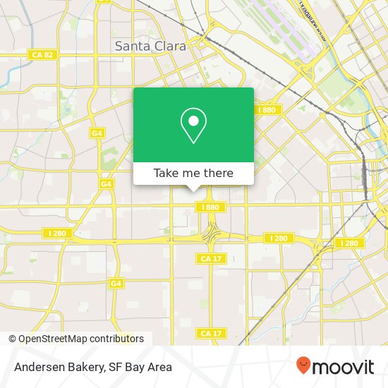 Mapa de Andersen Bakery, 2855 Stevens Creek Blvd Santa Clara, CA 95050