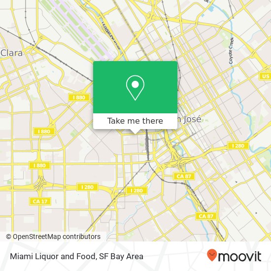 Mapa de Miami Liquor and Food, 876 The Alameda San Jose, CA 95126