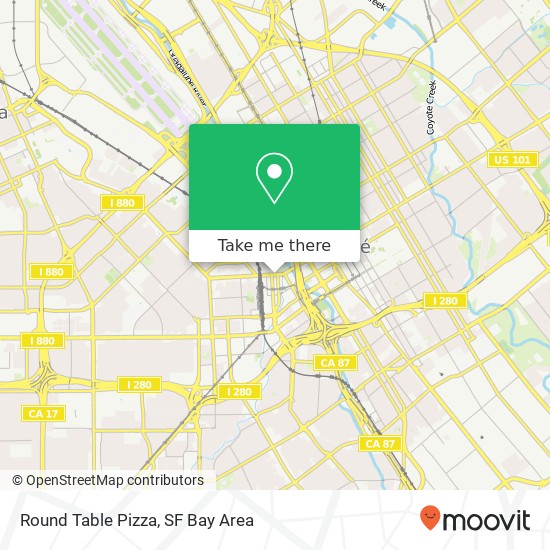 Mapa de Round Table Pizza, 525 W Santa Clara St San Jose, CA 95113