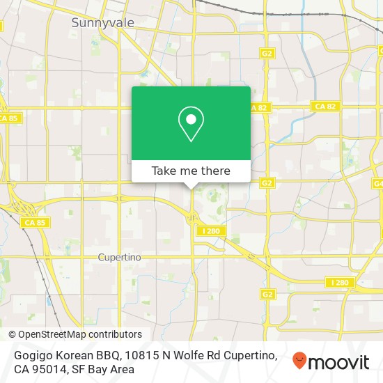 Mapa de Gogigo Korean BBQ, 10815 N Wolfe Rd Cupertino, CA 95014