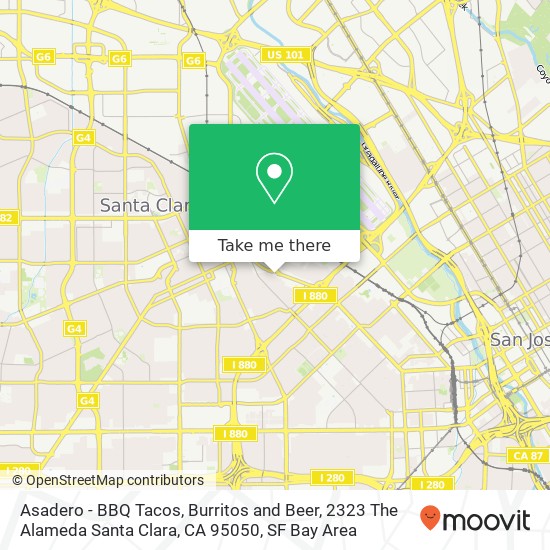Mapa de Asadero - BBQ Tacos, Burritos and Beer, 2323 The Alameda Santa Clara, CA 95050