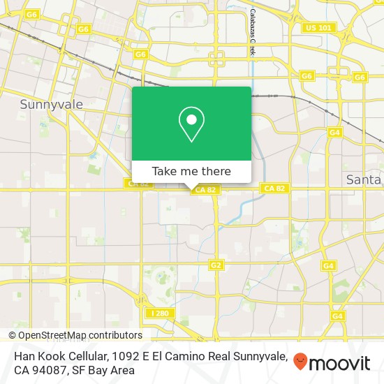 Mapa de Han Kook Cellular, 1092 E El Camino Real Sunnyvale, CA 94087