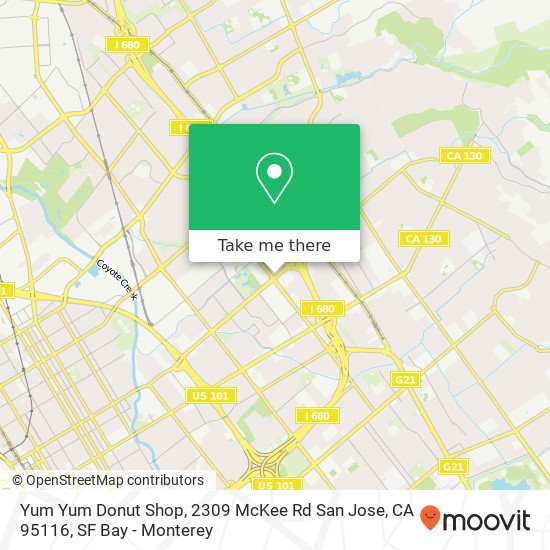 Mapa de Yum Yum Donut Shop, 2309 McKee Rd San Jose, CA 95116