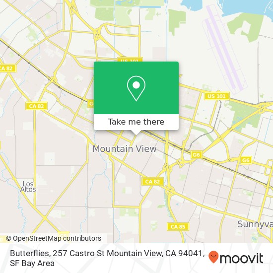 Mapa de Butterflies, 257 Castro St Mountain View, CA 94041