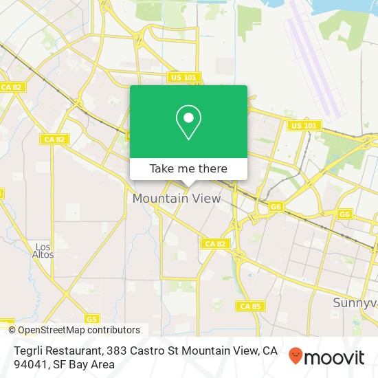 Mapa de Tegrli Restaurant, 383 Castro St Mountain View, CA 94041