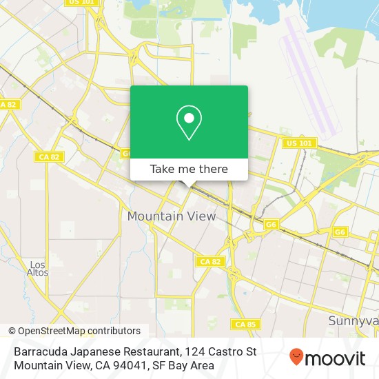 Mapa de Barracuda Japanese Restaurant, 124 Castro St Mountain View, CA 94041