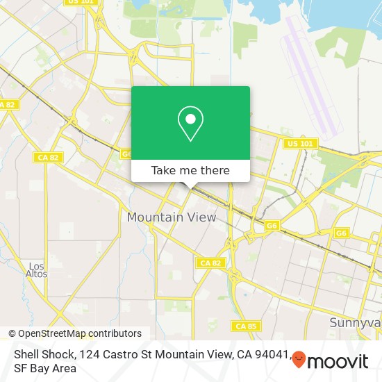 Mapa de Shell Shock, 124 Castro St Mountain View, CA 94041