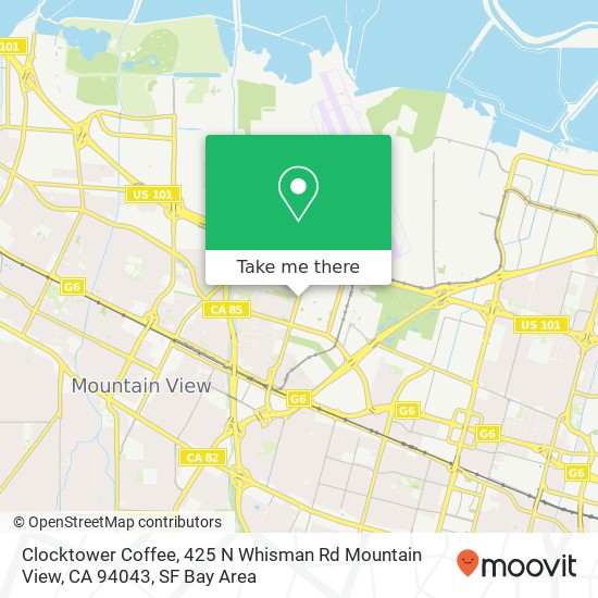 Mapa de Clocktower Coffee, 425 N Whisman Rd Mountain View, CA 94043