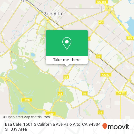 Mapa de Bsa Cafe, 1601 S California Ave Palo Alto, CA 94304