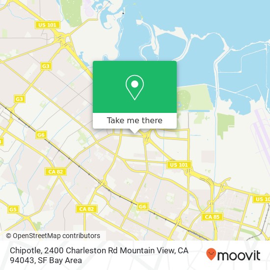 Mapa de Chipotle, 2400 Charleston Rd Mountain View, CA 94043