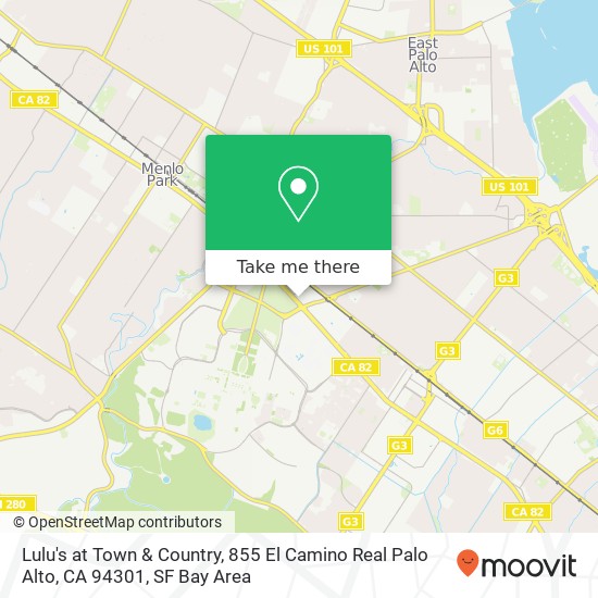 Mapa de Lulu's at Town & Country, 855 El Camino Real Palo Alto, CA 94301