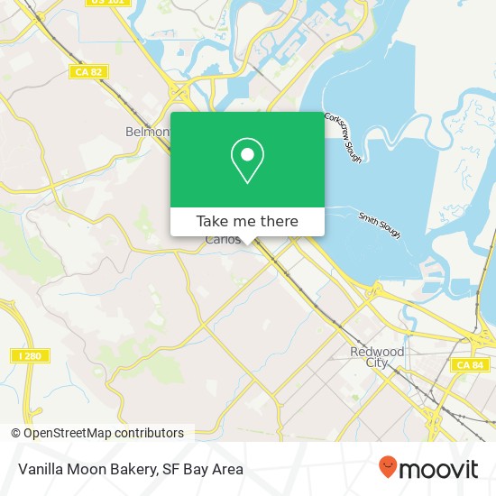 Mapa de Vanilla Moon Bakery, 872 Laurel St San Carlos, CA 94070