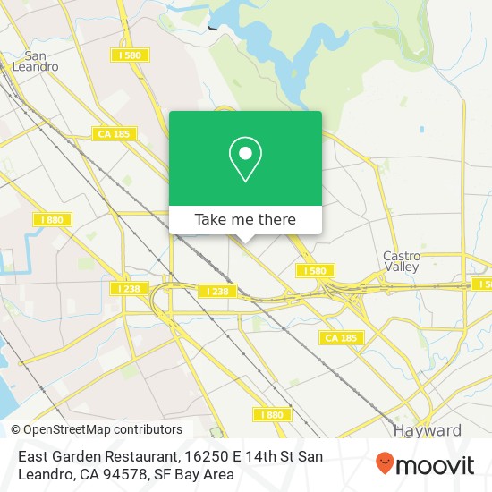 Mapa de East Garden Restaurant, 16250 E 14th St San Leandro, CA 94578