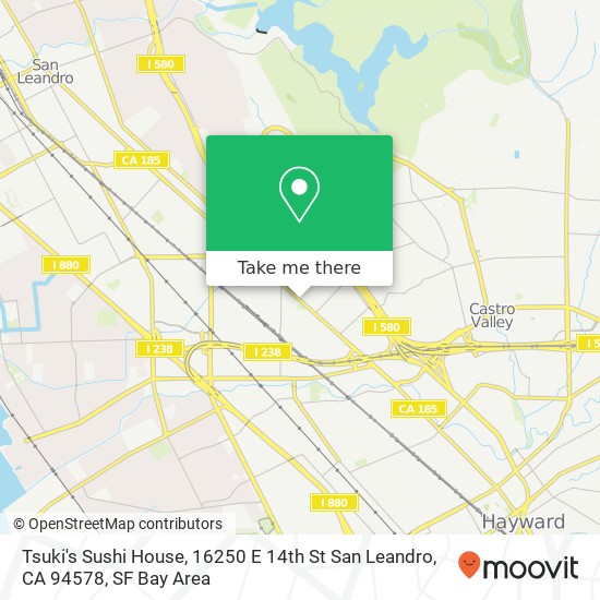 Mapa de Tsuki's Sushi House, 16250 E 14th St San Leandro, CA 94578