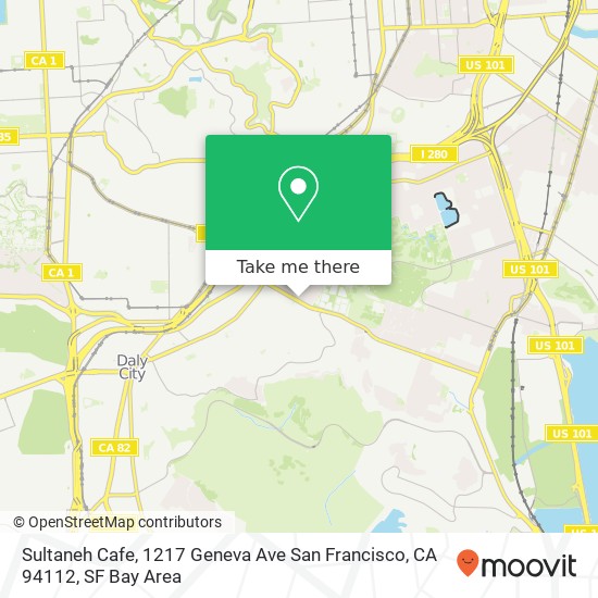 Mapa de Sultaneh Cafe, 1217 Geneva Ave San Francisco, CA 94112