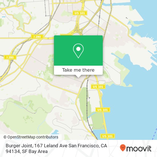 Mapa de Burger Joint, 167 Leland Ave San Francisco, CA 94134