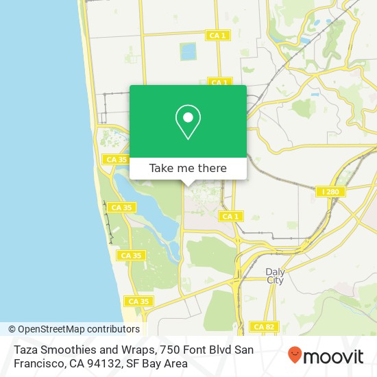 Mapa de Taza Smoothies and Wraps, 750 Font Blvd San Francisco, CA 94132