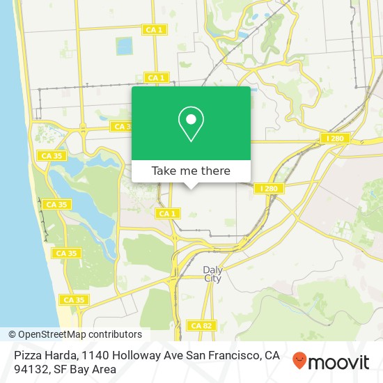 Mapa de Pizza Harda, 1140 Holloway Ave San Francisco, CA 94132