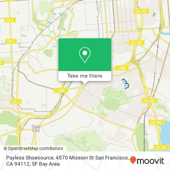 Mapa de Payless Shoesource, 4570 Mission St San Francisco, CA 94112