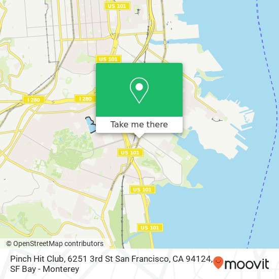 Mapa de Pinch Hit Club, 6251 3rd St San Francisco, CA 94124