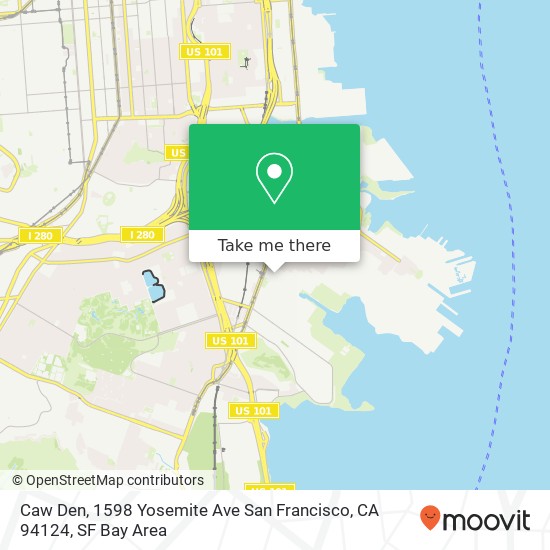 Mapa de Caw Den, 1598 Yosemite Ave San Francisco, CA 94124