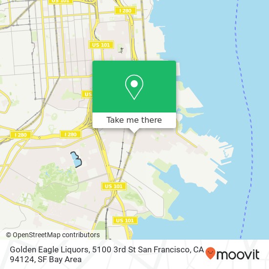 Mapa de Golden Eagle Liquors, 5100 3rd St San Francisco, CA 94124