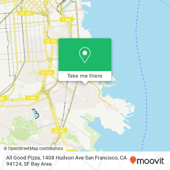 Mapa de All Good Pizza, 1408 Hudson Ave San Francisco, CA 94124