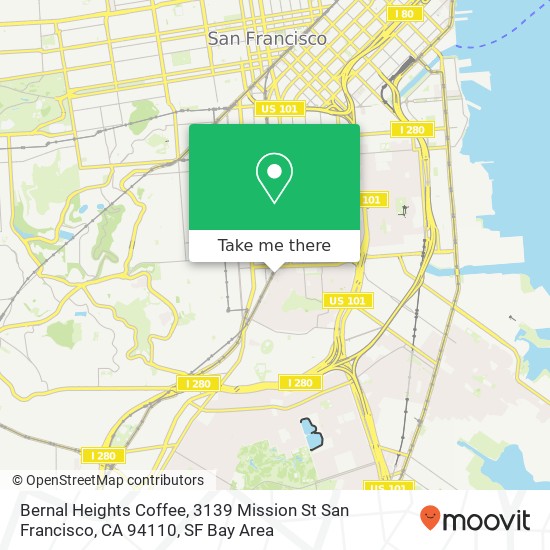 Mapa de Bernal Heights Coffee, 3139 Mission St San Francisco, CA 94110