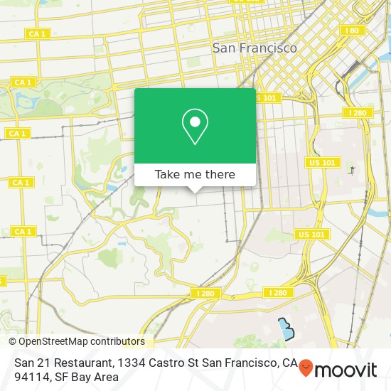Mapa de San 21 Restaurant, 1334 Castro St San Francisco, CA 94114